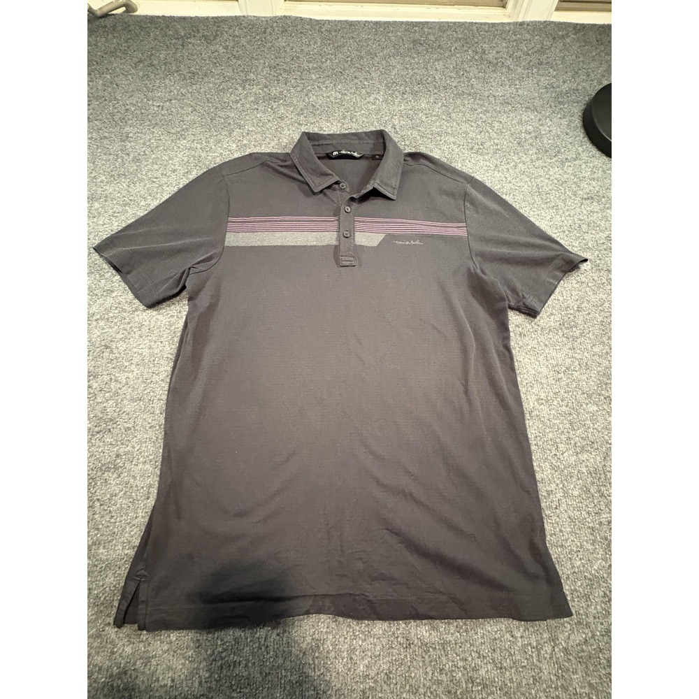 TravisMathew Polo Shirt Mens Medium Gray Chest Stripe Performance Pima Golf